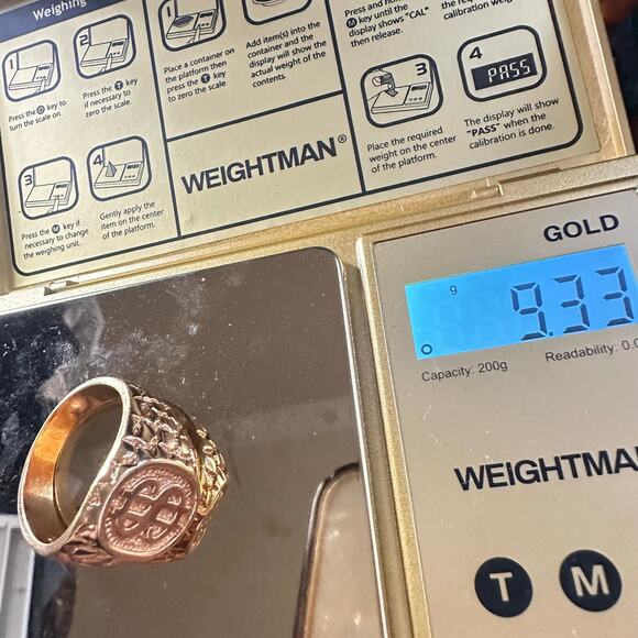 Men's gold plated Dollar money sign nugget statement signet ring size 13 - Picture 10 of 10